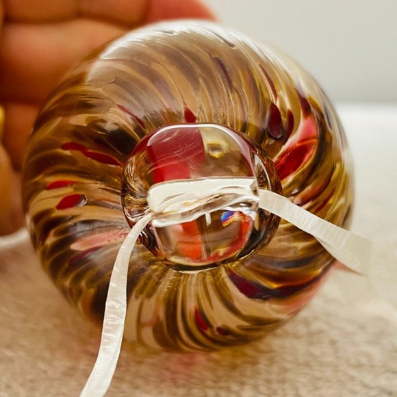 EUC Handblown Glass Ornament, Amber w/Wht, Red & Gold Brush Strokes, 4" T x 2" D - Picture 7 of 7